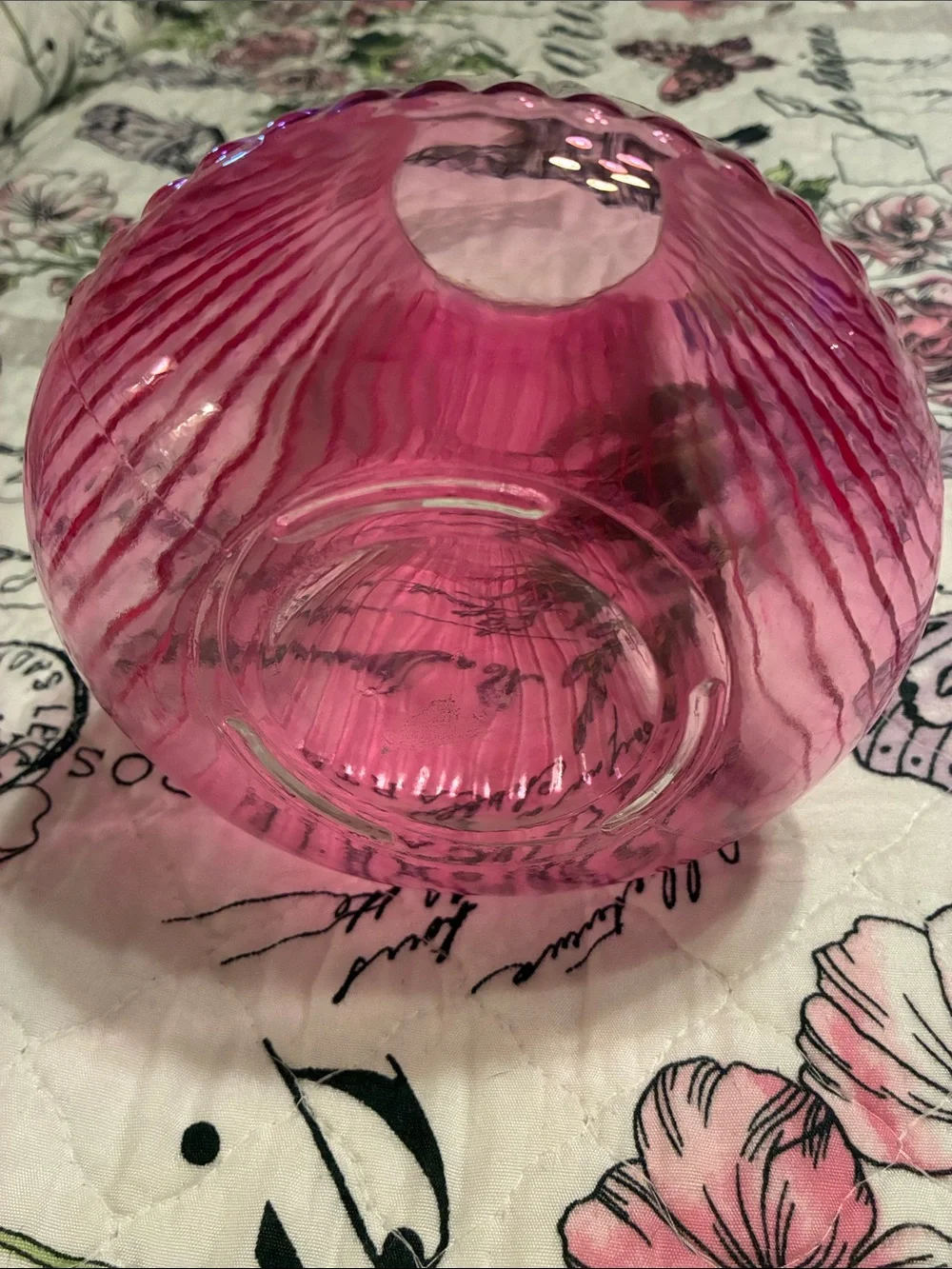 Ribbed Pink Glass Vase - Home Accents